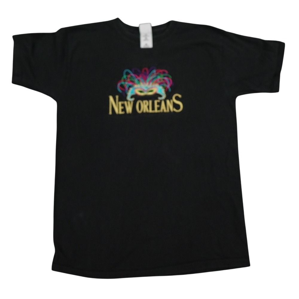 VTG New Orleans Mardi Gras Embroidered Fruit of the Loom T-Shirt Men Large Black